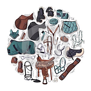 Vector illustrations on the equestrian equipment theme