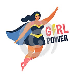 Vector illustrations in flat design of female superheroe in funny comics costume. Girl power concept. photo