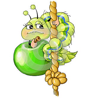 Vector illustrations green apple caterpillar wnite background