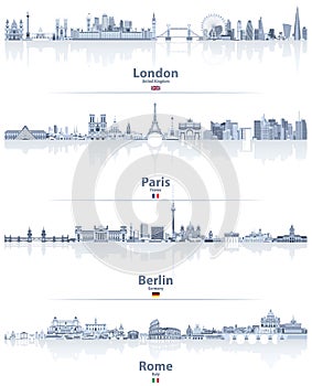 Vector illustrations of London, Paris, Berlin and Rome city skylines