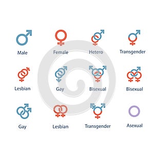 Vector Illustrations of male and female sex symbol in colour black white