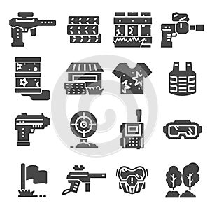 Vector illustrations Paintball game gray icons set