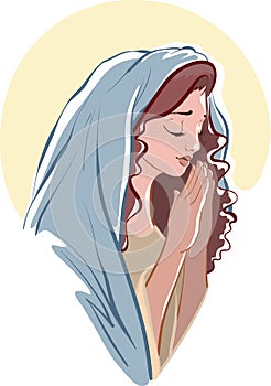 Vector illustrations of praying virgin Mary on white