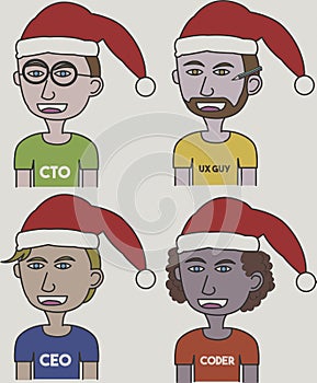 Vector illustrations of startup team using Santa Hat for Christmas