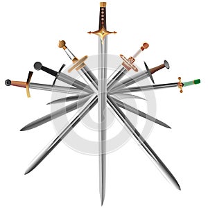 Vector illustrations of swords cross crosswise.