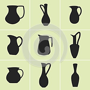 Vector illustrations on the theme decanters, pitchers