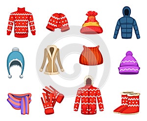 Vector illustrations of winter clothes collection