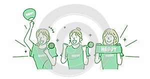 Vector illustrations of young women enjoying music concerts