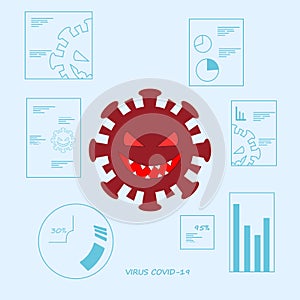 Vector illustratition Covid-19 Coronavirus concept inscription typography design.  presenting statistics charts diagrams and graph