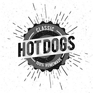 Vector Illustraton Black Vintage Classic Hot Dog Stamp photo