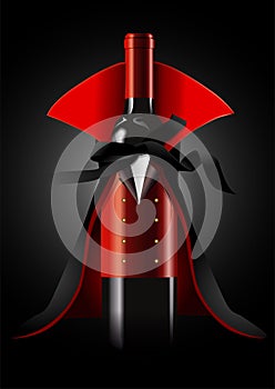 Vector illustrator of Wine Bottle in Dracula Costume