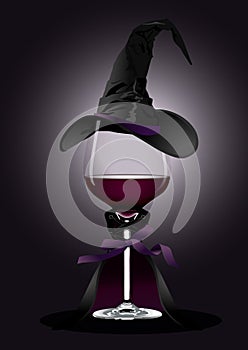 Vector illustrator of Wine glass in Witch Costume