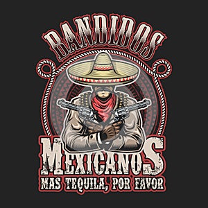 Vector illustrtion of mexican bandit print template