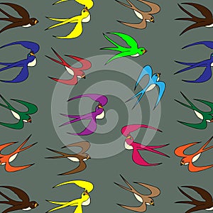 Vector image .Abstract bright pattern in the form of multi-colored birds in flight