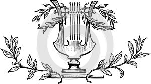 Lyre with laurel branches photo
