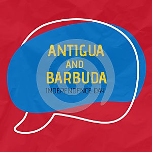 Vector image of antigua and barbuda independence day text in blue speech bubble on red background