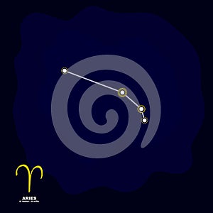 vector image with Aries zodiac sign and constellation of Aries