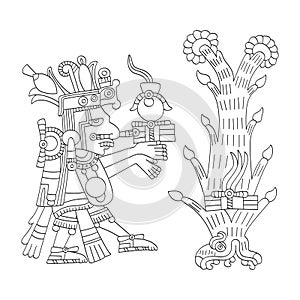Vector image with Aztec god Centeotl lord of maize