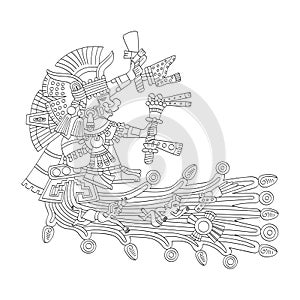 Vector image with Aztec god Chalchiuhtlicue.God of the of water and rivers