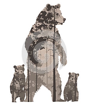 Vector image of a bear with cubs