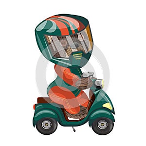 Vector image of a bear in an outfit on a scooter