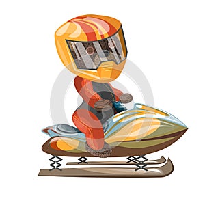 Vector image of a bear in an outfit on a snowmobile