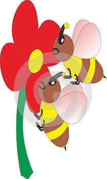 Vector image of bees suck the quintessence of flowers photo