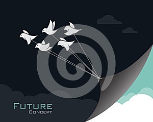 Vector image of birds changing reality.