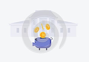 Vector image of bitcoin falling into the piggy bank