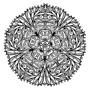 Vector image of a black and white circular pattern mandala