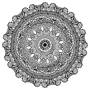 Vector image of a black and white circular pattern mandala