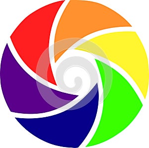 Vector image of a camera shutter in the colors of the LGBT flag isolated on a white background.rint