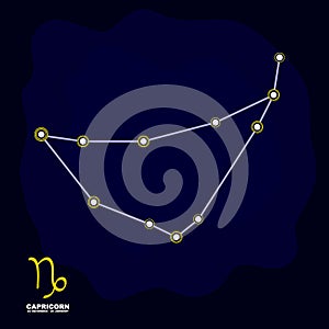 vector image with Capricorn zodiac sign and constellation of Capricorn