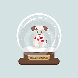 Cartoon cute christmas snowglobe with winter dog