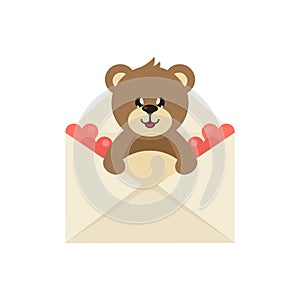 Cartoon cute lovely bear in an envelope