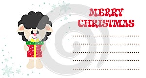 Cartoon cute sheep black with christmas gift on the christmas card