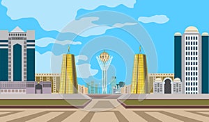 Vector image of the central part of the capital of Kazakhstan, Nursultan