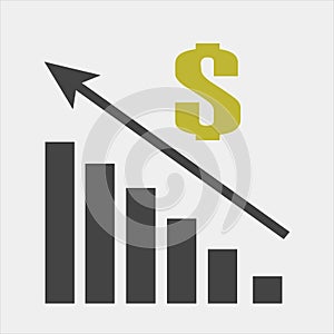 Vector image of a chart of financial growth. Finance raising icon, money increase. Sales increase