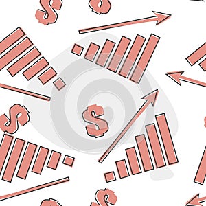 Vector image of a chart of financial growth. Finance raising icon, money increase. Sales increase cartoon style on seamless