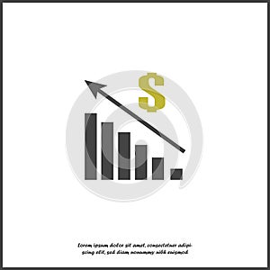 Vector image chart of financial growth. Finance raising icon, money increase. Sales increase on white isolated background. Layers