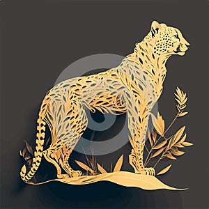 Vector image of a cheetah sitting in the grass. Drawing by hand and traced into a vector