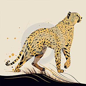 Vector image of a cheetah sitting in the grass. Drawing by hand and traced into a vector