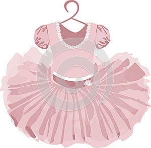 vector image of a childrens puffy tutu dress in pale pink tones with a hanger