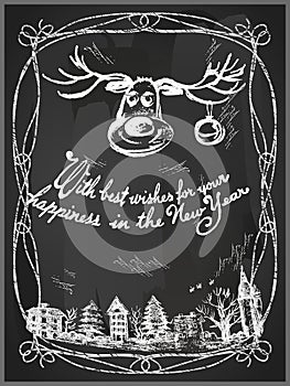 Vector Image. Christmas card on a black board