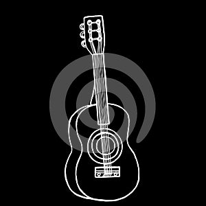 Vector image. Close-up musical instrument, guitar on a black isolated background.
