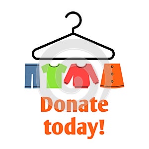 A vector image of clothes elements on a hanger. Donate today.