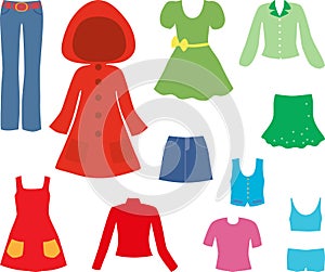 Vector image of collection various clothes for little girl