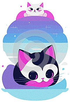 Vector image, cute colorful clouds with cats