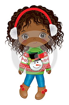 Vector image of Cute Girl in Christmas Sweater