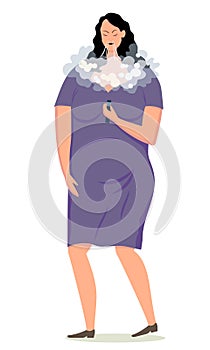 Woman smoking electronic cigarette, leading an unhealthy lifestyle.